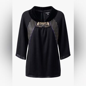 Etro cashmere silk wool Black Designer Sweater Beaded Studded Velvet Collar